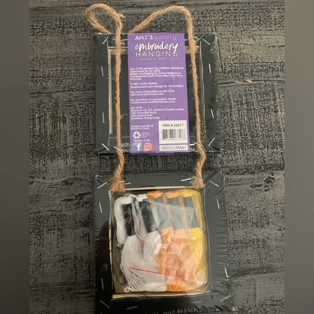Embroidery Hanging Canvas Crafts, Two  5” X 5” canvases with needle & thread NWT